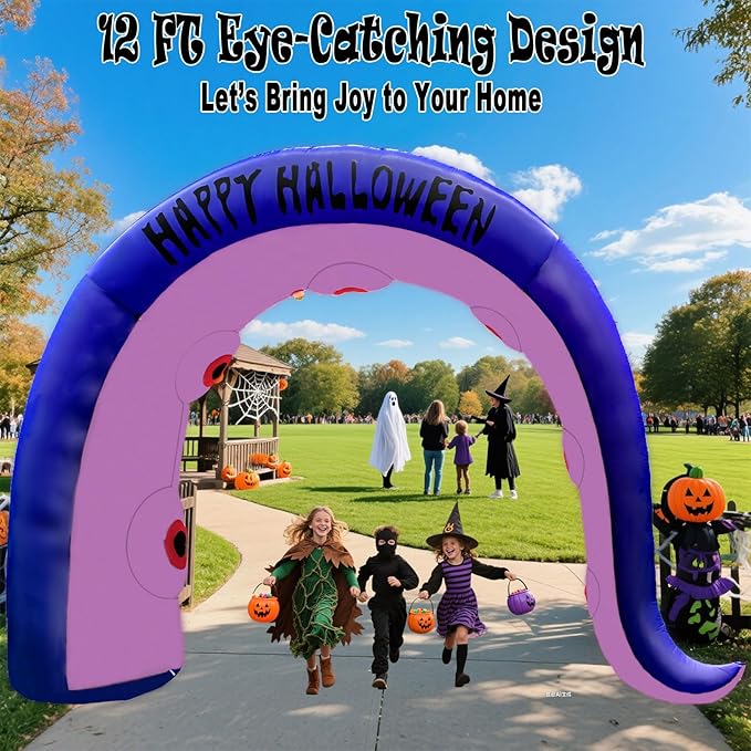 Giant 12FT Long Halloween Inflatables Octopus Arch Outdoor Decorations Blow up Yard Sea Monster Octopus Tenacle Archway with Red Blood Projector Lights for Garden Lawn Party Decor