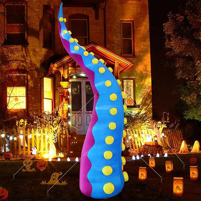 Juegoal 1 PCS Halloween Decorations 11.5FT Tall Inflatable Lighted Giant Octopus Tentacle, Octopus Legs with Lights, Halloween Front Door Window Roof Prop, Outdoor Holiday Blow up Decor - Mold C