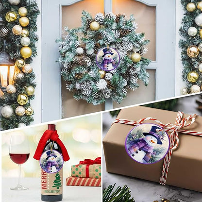 Snow Gentleman Ornaments Winter Holiday Round Ceramic Purple Hanging Ornament Christmas Keepsake Decor for Xmas Tree Winter Holiday Xmas Gift for Women Men 3"