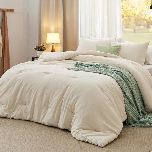 Bedsure Oversized King Size Comforter Set, Cream Soft Prewashed Bedding for All Seasons, 3 Pieces GentleSoft™ Bed Set, 1 Lightweight Comforter (120"x98") and 2 Pillowcases (20"x36")