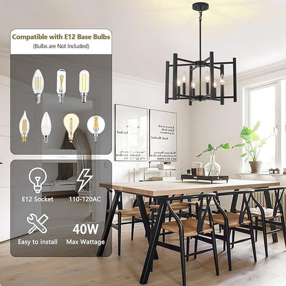 19.7'' Black Chandeliers 6-Light Modern Geometric Dining Room Chandelier Farmhouse Industrial Metal Pendant Light Fixture for Kitchen Living Room Entryway Foyer Hallway Bedroom