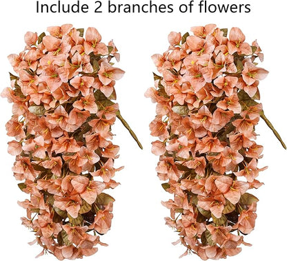 Bougainvillea Artificial Flowers Plants for Outdoors Outside Fall Autumn Decoration, 2 pcs Faux Silk Long Trailing Vines UV Resistant Look Real Brown Fake Flowers for Front Door Porch Planter Urn Yard