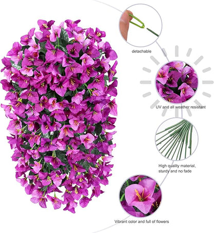 Faux Bougainvillea Artificial Flowers Plants for Outdoor Outside Spring Decoration, 2pcs Fake Silk Long Trailing Vines UV Resistant Realistic for Front Door Porch Planter Urn Patio Balcony Yard, Mix