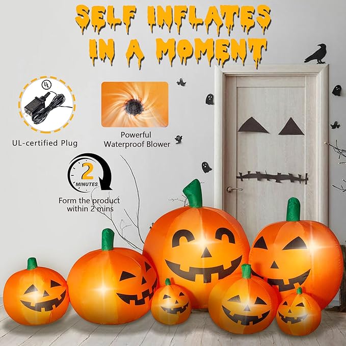 8.7FT Long Halloween Inflatables Outdoor Decorations Pumpkin Large Halloween Decor Outside Blow Ups 7 Built-in LED Lights for Indoor Yard Lawn Party Porch Garden