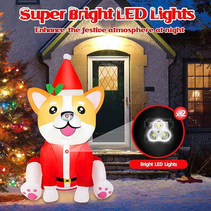 B&D 4FT Christmas Inflatables Dog Outdoor Decorations, Christmas Blow Up Corgi Dog with Built-in LED Lights Inflatable Xmas Decorations for Gifts Party Indoor Outdoor Yard Lawn Garden Decor