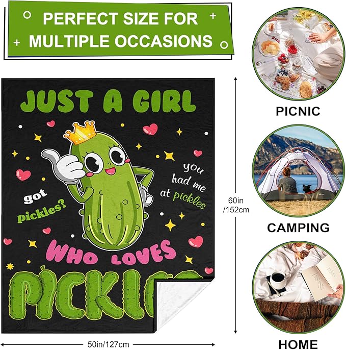 Pickle Gifts Blanket, Pickle Gifts for Pickle Lovers, Funny Pickles Gifts for Kids, Just a Girl Who Loves Pickles Blanket, Best Pickle Gifts Birthday Christmas Ideas Blanket 50"X60"