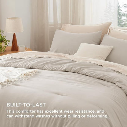 Bedsure Queen Size Comforter Set, Sand Soft Prewashed Bedding for All Seasons, 3 Pieces GentleSoft™ Warm Down Alternative Bed Set, 1 Lightweight Comforter (90"x90") and 2 Pillowcases (20"x26")