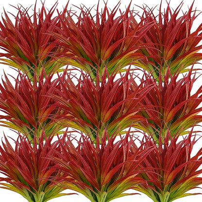 Artificial Fake Grass, 24 PCS Outdoor Faux Grasses Plastic Plants Greenery UV Resistant for Outside Home Window Box Garden Office Patio Hanging Planter Front Porch Décor (Light Green +Red)
