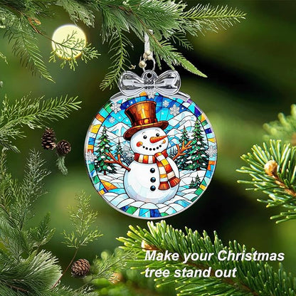 Snowman Stained Glass Christmas Ornament - Hanging Ornaments for Christmas Tree Decorations -Holiday Keepsake Present Exchange Idea