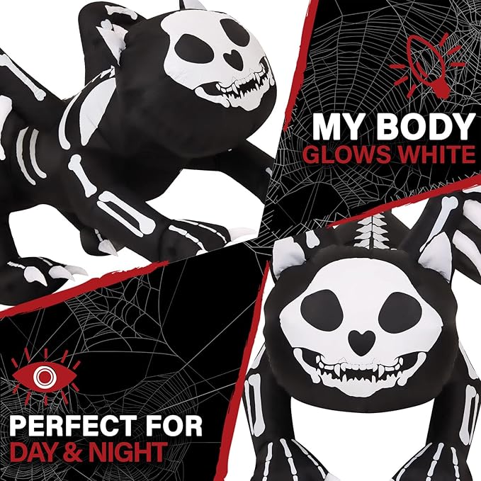 Haunted Hill Farm 5.9-ft. Wide Skeleton Cat Blow Up with Lights, Halloween Inflatable Outdoor Decorations for Patio and Yard, Giant Spooky Inflatable Outdoor Holiday Yard Decorations