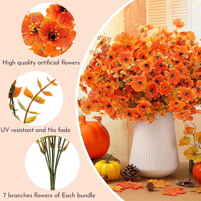 Artificial Fall Flowers Outdoor for Autumn Decoration, 12 Bundles Fake Silk Daisy Flowers Realistic UV Resistant for Outside Home Planter Porch Patio Yard Garden Autumn Decor