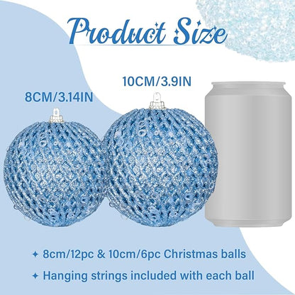 6pcs 3.94" Christmas Ball Ornaments Glitter Shatterproof Christmas Tree Ornaments Sequin Xmas Hanging Balls Decorations for Wedding Party Holiday(Light Blue)