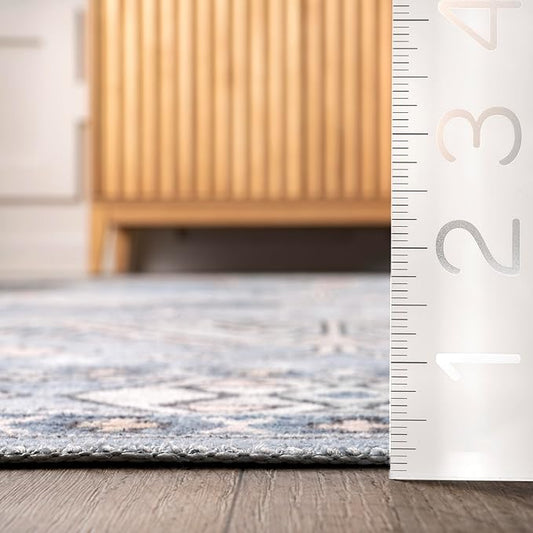 nuLOOM 5' x 8' SpinClean Machine Washable Stain-Resistant Area Rug with Non Slip Backing, Low Profile for Living Room, Bedroom, and Dining Room, Mae Light Blue