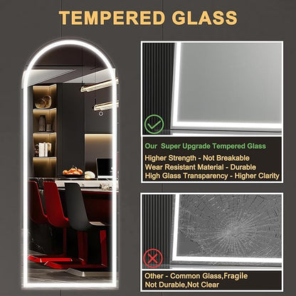 Hasipu 77" x 30" Led Mirror Full Length, Full Length Mirror with Lights Arch Design, Full Length led Mirror,Tempered Glass,Shatter-Proof, Dimming & 3 Color Modes for Bedroom Cloakroom-UL
