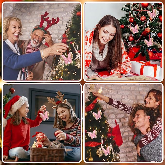 PETCEE Butterfly Ornament 2025 - Pink Butterfly Hanging Ornaments for Christmas Tree Decorations Monarch Butterflies Christmas Ornaments Keepsake Gifts for Girls Daughter Sister Mother Granddaughter