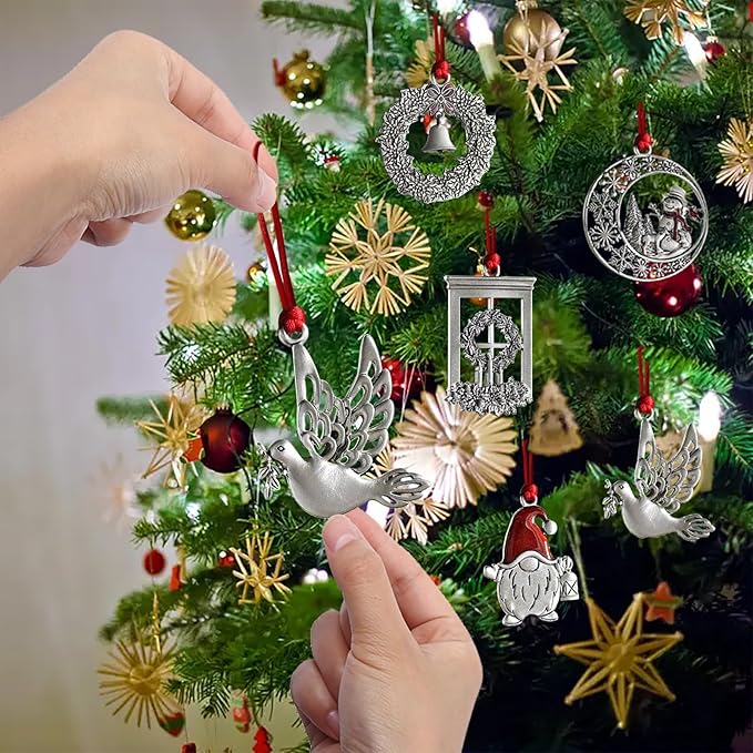 Christmas Ornaments, 2025 Solid Pewter Christmas Tree Ornament Handcrafted Metal DIY Hanging Craft Collectibles for Xmas Trees Home Party Party Gifts (Dove)