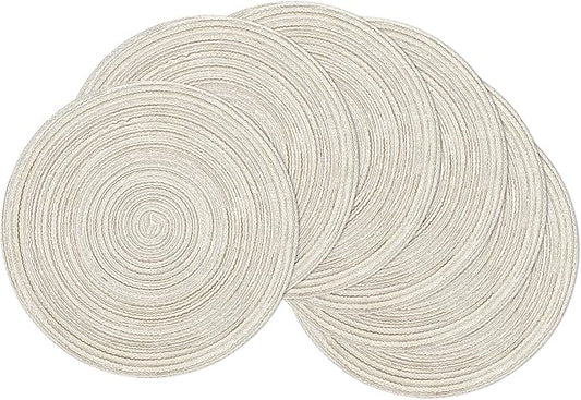 SHACOS Round Placemats Set of 6 Braided Circle Place Mat Washable 15 inch Table Mats for Kitchen Dining Table Mixed Color (Ivory, 6)