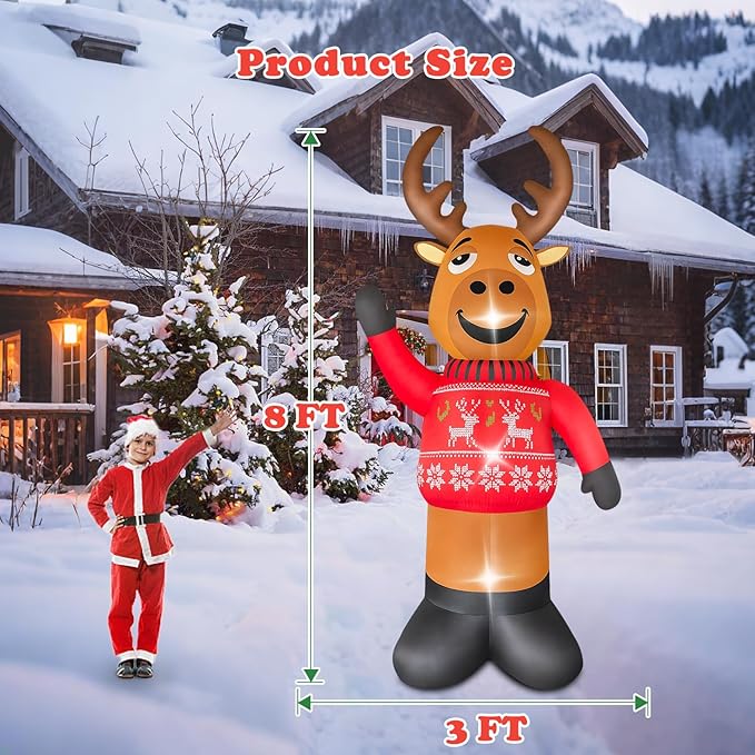 8 FT Christmas Decorations Outdoor Inflatables Giant Deer Yard Decor with Build-in LEDs Blow Up for Christmas Party Indoor Outdoor Yard Garden Lawn Patio