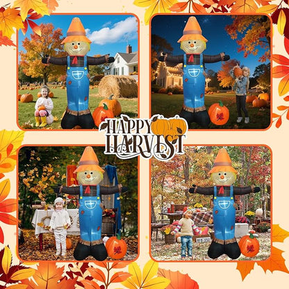 8FT Tall Thanksgiving Inflatable Scarecrow Inflatable Holiday Yard Decoration with Build-in LED Lights, Blow up Thanksgiving Scarecrow for Holiday Party Yard Lawn Garden