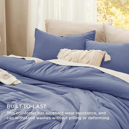 Bedsure California King Size Comforter Set, Blue Soft Prewashed Bedding for All Seasons, 3 Pieces GentleSoft™ Down Alternative Bed Set, 1 Lightweight Comforter (104"x96") and 2 Pillowcases (20"x36")