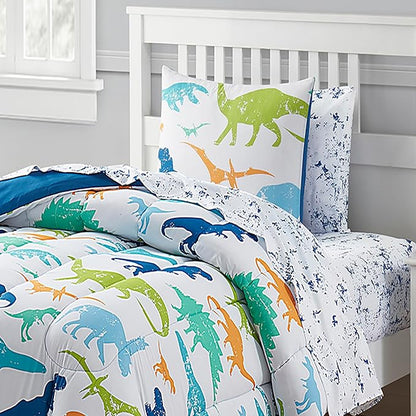 Kids Bedding Set Bed in a Bag for Boys and Girls Toddlers Printed Sheet Set and Comforter , Twin, Dinosaur