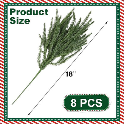 DR.DUDU Christmas Decorations Indoor - 8 Pack 18 in Norfolk Pine Stems, Real Touch Artificial Greenery for DIY Wreaths, Vase Filler & Holiday Decor, Faux Pine Branches for Table Centerpieces & Home