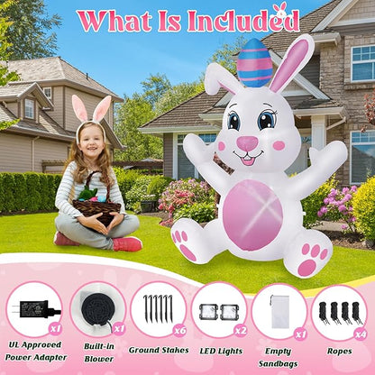 4FT Easter Inflatables Outdoor Decorations, Inflatable Bunny with Egg Built-in LED Lights Happy Easter Blow Up Yard Decorations for Spring Holiday Party Indoor Outdoor Garden Lawn Decor