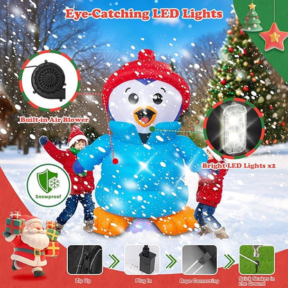 Christmas Decorations Outdoor Inflatables 6FT Penguin Yard Decor with Build-in LEDs Blow Up for Christmas Party Indoor Outdoor Yard Garden Lawn Patio