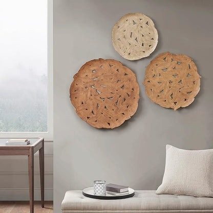 Madison Park Rossi Feather Metal Wall Décor, Metallic Painted Round Iron Discs, Small, Medium, Large Modern Art Sculplture Decortive Plates for Transitional, Home, Living Room, Office - Spice