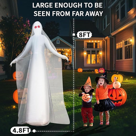 8FT Halloween Inflatables Outdoor Decorations Ghost Bride Halloween Decor Outside Blow Ups with Red Eyes LED Lights for Yard Indoor Lawn Party Porch Garden