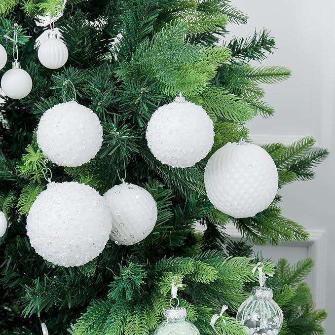 3.15" Christmas Ball Ornaments Glitter Shatterproof Christmas Tree Ornaments Sequin Xmas Hanging Balls Decorations for Wedding Party Holiday(White, 12pc-8cm)