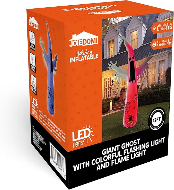 Joiedomi 12 FT Halloween Inflatables Giant Ghost Outdoor Decorations, Halloween Blow Up Ghost Yard Decorations with 3-Colored Flashing Flame Light for Lawn Party Scary Decor