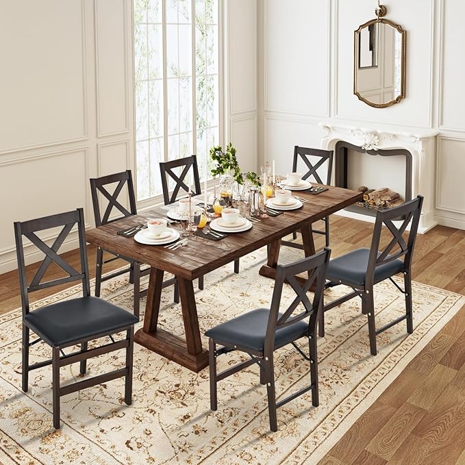 COLAMY Folding Dining Chairs Set of 4, Foldable Chairs with Padded Seats, Wood Folding Dining Room Chairs for Kitchen, Party, Camping, Dark Brown