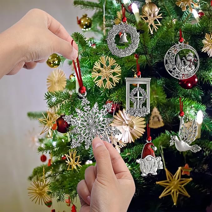 Christmas Ornaments, 2025 Solid Pewter Christmas Tree Ornament Handcrafted Metal DIY Hanging Craft Collectibles for Xmas Trees Home Party Party Gifts (Snowflake)