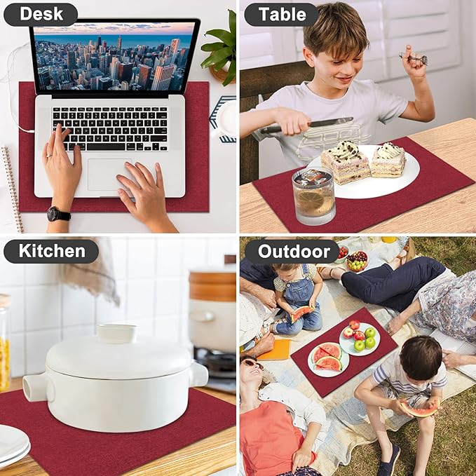 Cloth Placemats Set of 6, Cotton Linen Blend Machine Washable Durable Linen Table Mats, Heat Resistant Placemats Wrinkle Free Place Mats for Dining Table, Easy to Clean (Burgundy, 6)