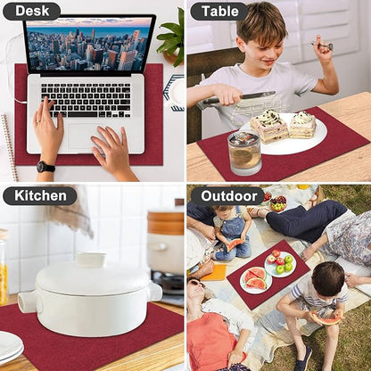 Cloth Placemats Set of 6, Cotton Linen Blend Machine Washable Durable Linen Table Mats, Heat Resistant Placemats Wrinkle Free Place Mats for Dining Table, Easy to Clean (Burgundy, 6)