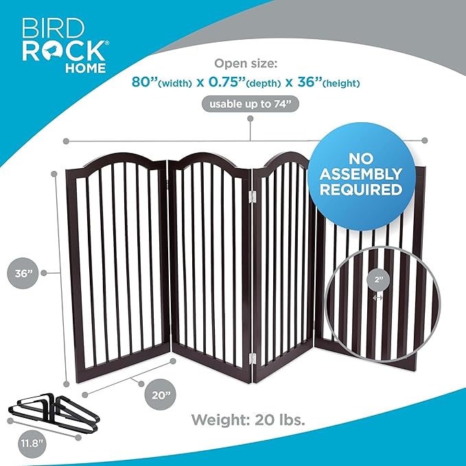 INTERNET'S BEST Arched Top Dog Gate with Support Feet | 4 Panel, 36" H Wooden Pet Barrier for Dogs or Cats | Freestanding Folding Gates for Doorways, Hallways, Stairs| Portable, Extra Wide | Espresso