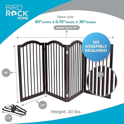 INTERNET'S BEST Arched Top Dog Gate with Support Feet | 4 Panel, 36" H Wooden Pet Barrier for Dogs or Cats | Freestanding Folding Gates for Doorways, Hallways, Stairs| Portable, Extra Wide | Espresso
