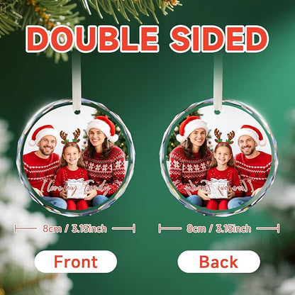 Personalized Christmas Ornaments with Photo - Custom Picture Text Ornament for Christmas 2025, Customized Crystal Xmas Tree Decor - Wedding Gifts for Couples, Engagement Gifts for Couples