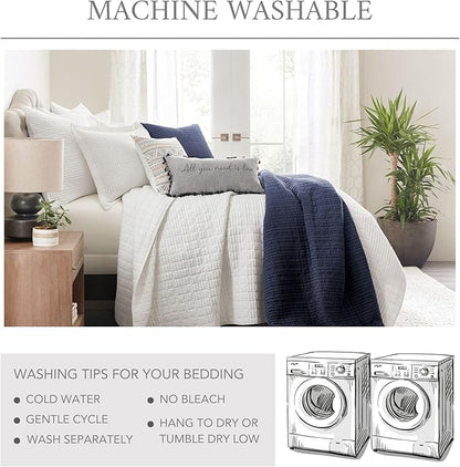 Levtex Home Mills Waffle Twin Bedspread Set (84x104in) with 1 Pillow Sham (26x20in) - Navy - 100% Cotton Twin Size Bedspread Set - Lightweight, Soft, Pre-Washed