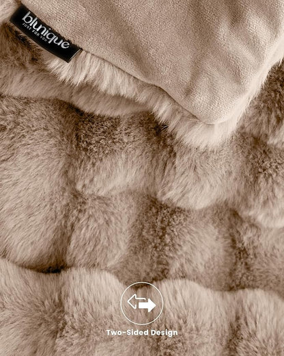 Ultra Soft Cozy Faux Fur Throw Blanket, Fuzzy Plush Thick Bubble Blanket, Oversize Luxury Fluffy Blanket for Couch, Bed, and Living Room, 60x80 Inches, Light Brown