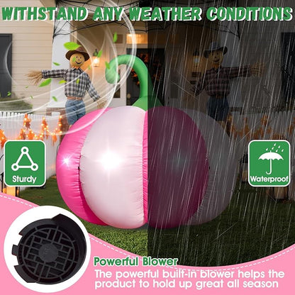 4.6FT Halloween Inflatable Pumpkin Outdoor Decorations Blow-up Pink Pumpkin Build-in 4 LED Lights for Halloween Party Decor Giant Inflatable Fake Pumpkins for Fall Thanksgiving Yard Garden Lawn
