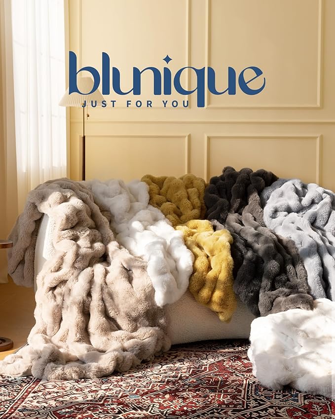 Ultra Soft Cozy Faux Fur Throw Blanket, Fuzzy Plush Thick Bubble Blanket, Oversize Luxury Fluffy Blanket for Couch, Sofa, Bedroom, and Living Room, 50x60 Inches, Light Brown