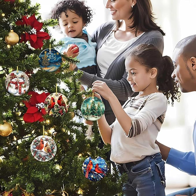 Christmas Tree Forest Ornaments Round Ceramic Ornament Christmas Keepsake Decor for Xmas Tree Winter Holiday Xmas Gift for Women Men Hanging Ornament 3"