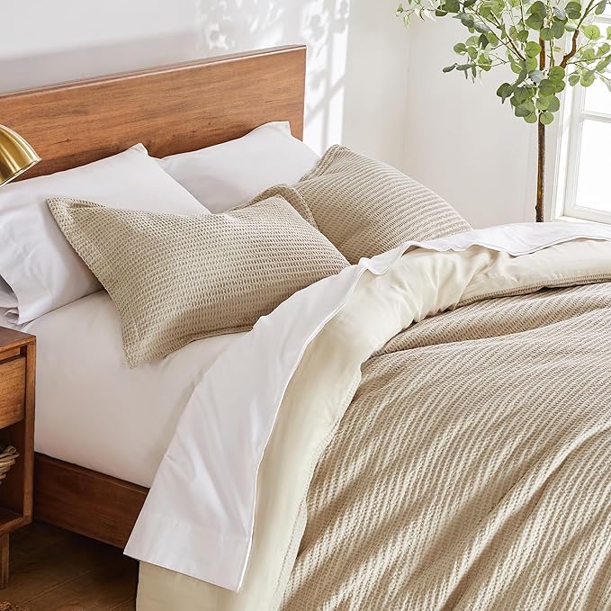 Levtex Home - Cloud Waffle Taupe Comforter Set - Full/Queen Comforter + Two Standard Pillow Cases - Waffle Weave - Taupe - Comforter (90 x 94in.) and Pillow Case (26 x 20in.) - Cotton