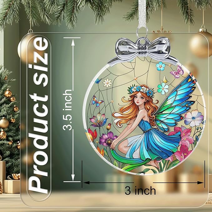 Butterfly Fairy Stained Glass Christmas Ornament - Hanging Ornaments for Christmas Tree Decorations -Holiday Keepsake Present Exchange Idea