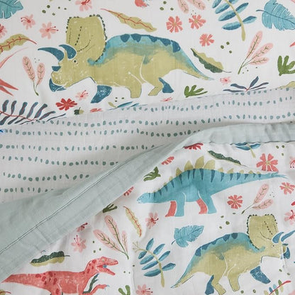 Little Unicorn Toddler Bedding 3-Piece Set | Super Soft & Breathable Muslin Fabric | for Convertible Cribs & Toddler Beds (Boho Dino)