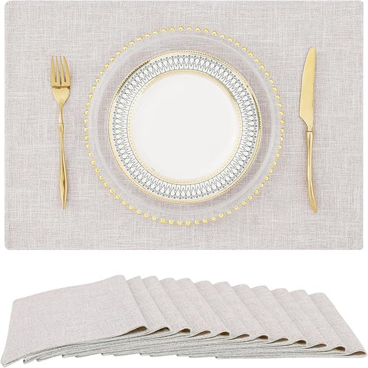 homing Neutral Beige Cloth Placemats Set of 12 – Cotton Linen Blend Washable Farmhouse Dining Table Mats for Indoors & Outdoors, Easy to Clean, 13 x 19 Inch