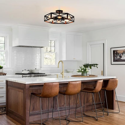 Farmhouse Flush Mount Ceiling Light Fixture,Modern Black Kitchen Lighting Fixtures Ceiling Industrial Farmhouse Light Fixtures for Hallway, Bedroom, Dining Room, Living Room 19.6 in