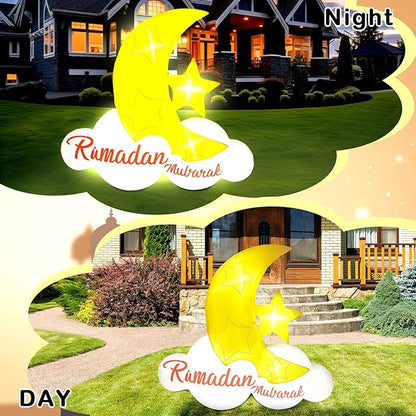 VIHOSE 5.5 FT Inflatable Muslim Holiday Outdoor Decorations and Holy Celebration Decor Blow Up Islamic Eid Decor Inflatable Ramadan Mubarak with LED Lights Celebrate Fasting Introspection and Prayer